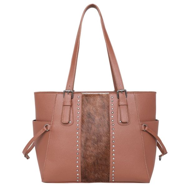 TR132G-8317 BR Trinity Ranch Hair-On Leather Studs Collection Concealed Handgun Tote