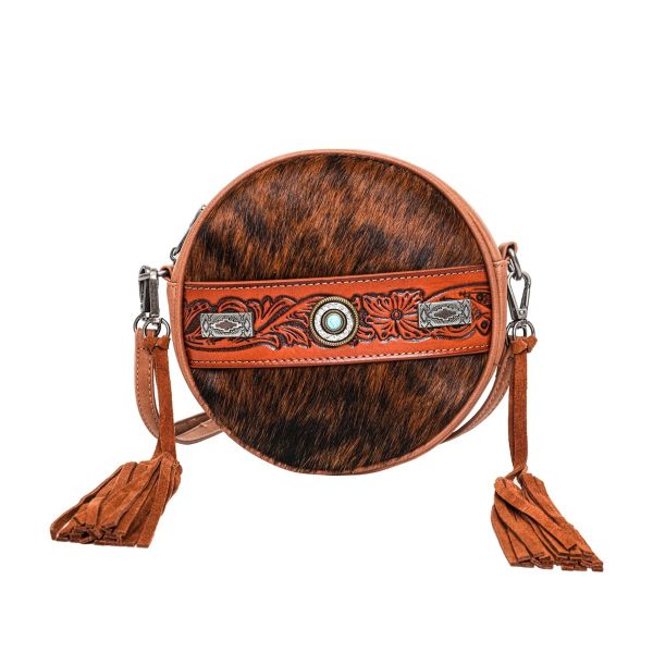 TR133-118 BR  Trinity Ranch Hair On Cowhide Collection Circle Bag Crossbody/Clutch