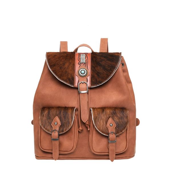 TR133-9110 BR Trinity Ranch Hair On Cowhide Collection Concealed Carry Backpack