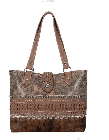 TR136-8317 BR  Trinity Ranch Hair On Cowhide Collection Concealed Carry Tote