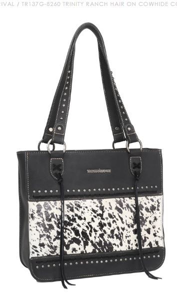 TR137G-8260 BK Trinity Ranch Hair On Cowhide Collection Concealed Carry Tote