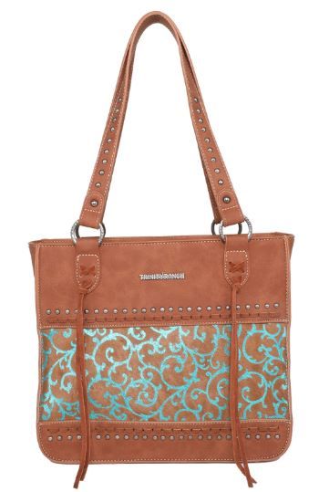 TR137G-8260 BR Trinity Ranch Hair On Cowhide Collection Concealed Carry Tote