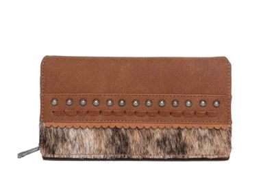 TR142-W010 BR Trinity Ranch Hair-On Studded Collection Secretary Style Wallet