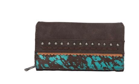 TR142-W010 CF Trinity Ranch Hair-On Studded Collection Secretary Style Wallet