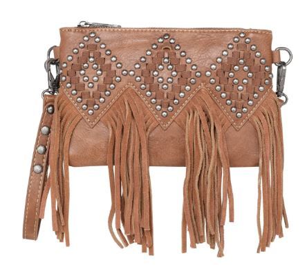 TR143-181 BR  Trinity Ranch Leather Fringe Collection Clutch/Crossbody