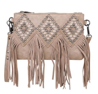 TR143-181 KH  Trinity Ranch Leather Fringe Collection Clutch/Crossbody