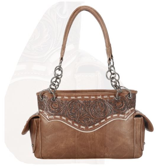 TR150G-8085 BR Trinity Ranch Tooled Collection Concealed Carry Satchel