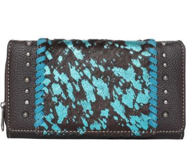 TR153-W010 CF Trinity Ranch Hair-On Studded Collection Secretary Style Wallet