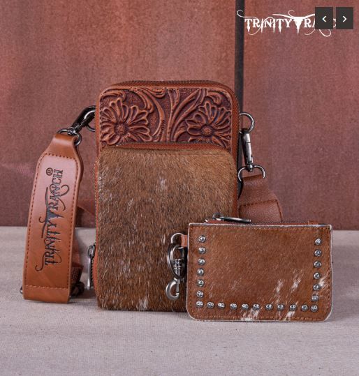 TR159 -183A BR Trinity Ranch Genuine Hair-On Cowhide/Phone Purse with Coin Pouch