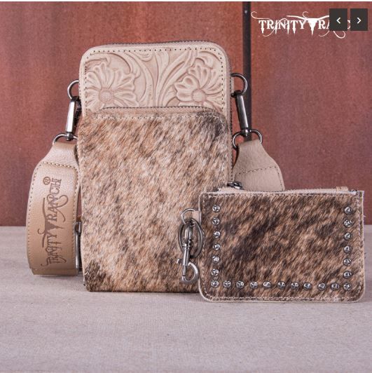 TR159 -183A TN Trinity Ranch Genuine Hair-On Cowhide/Phone Purse with Coin Pouch