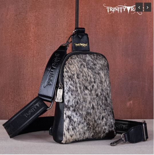 TR159-210 BK Trinity Ranch Genuine Hair-On Cowhide Collection Sling Bag