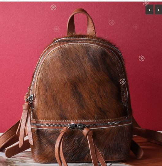 TR160-9110 BR Trinity Ranch Hair-On Cowhide Collection Mini Backpack