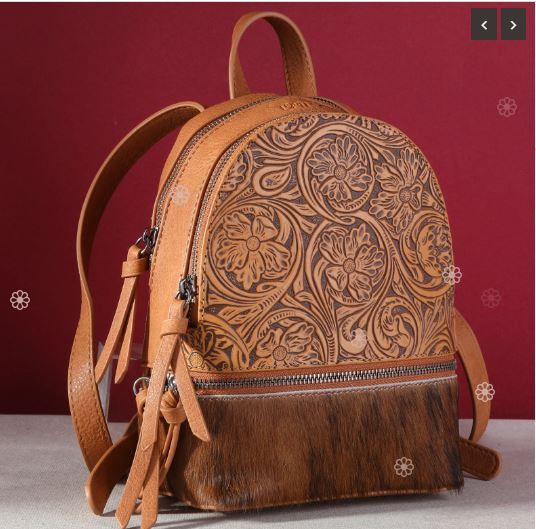 TR160-9110A BR Trinity Ranch Hair-On Cowhide Collection Mini Backpack