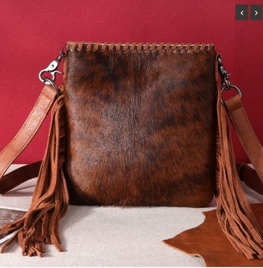 TR162G-2001 BR Trinity Ranch Hair-On Cowhide Fringe Concealed Carry Crossbody Bag