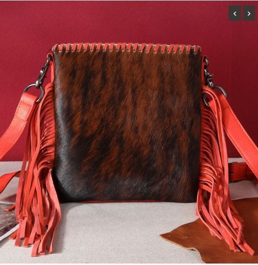 TR162G-2001 OR Trinity Ranch Hair-On Cowhide Fringe Concealed Carry Crossbody Bag