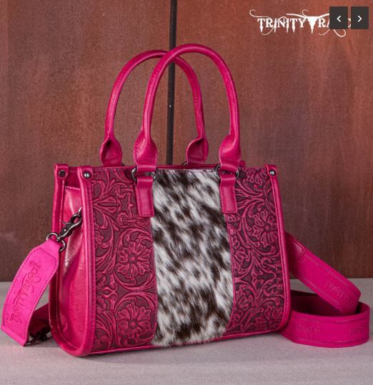 TR164-8250 HPK Trinity Ranch Hair On Cowhide Tooling Concealed Carry Tote/Crossbody