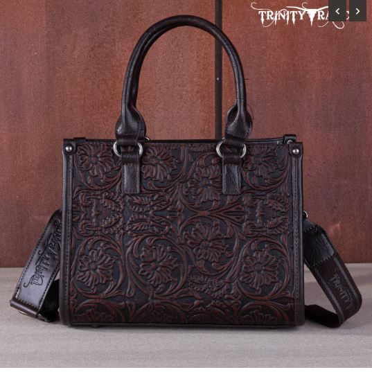 TR164-8250B CF Trinity Ranch Floral Tooled Concealed Carry Tote/Crossbody