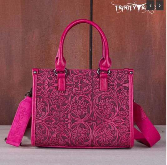 TR164-8250B H PK Trinity Ranch Floral Tooled Concealed Carry Tote/Crossbody