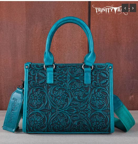 TR164-8250B TQ Trinity Ranch Floral Tooled Concealed Carry Tote/Crossbody