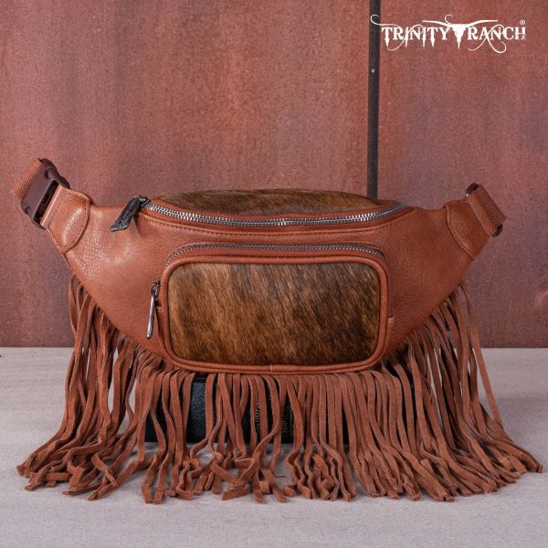 TR165-194A BR  Trinity Ranch Genuine Hair-On Cowhide Fringe Belt Bag