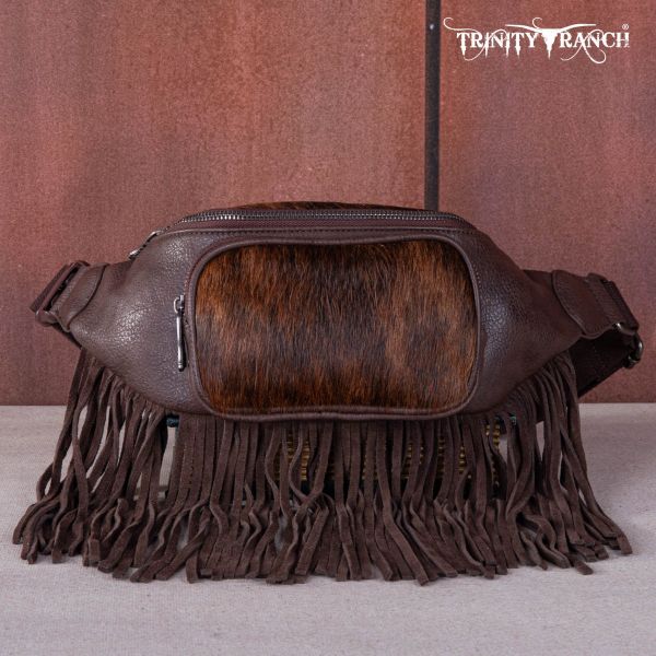 TR165-194A CF  Trinity Ranch Genuine Hair-On Cowhide Fringe Belt Bag