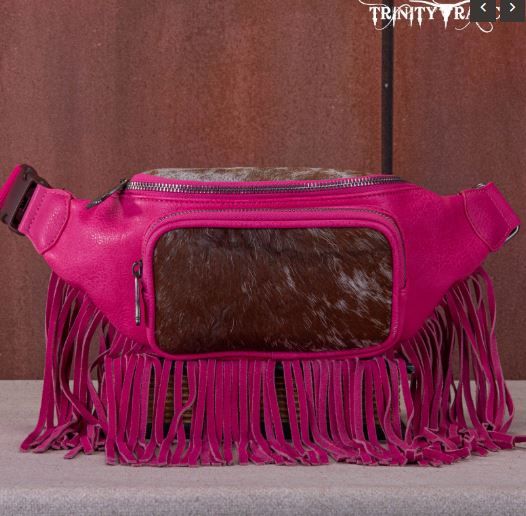 TR165-194A HPK  Trinity Ranch Genuine Hair-On Cowhide Fringe Belt Bag