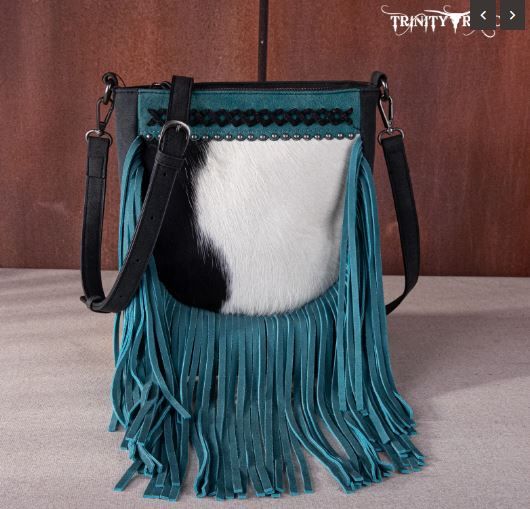 TR171-8360 BK Trinity Ranch Hair-On Cowhide Fringe Crossbody Bag