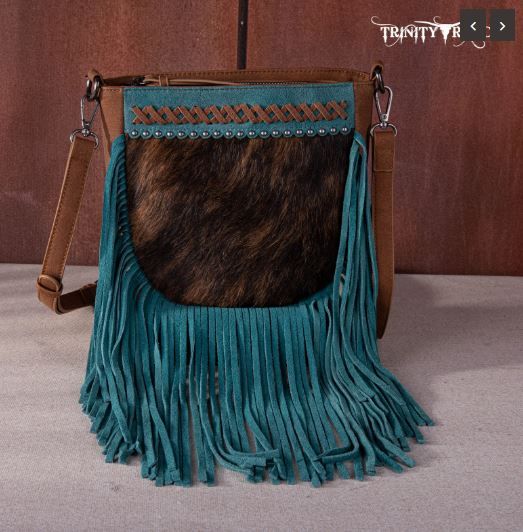 TR171-8360 BR Trinity Ranch Hair-On Cowhide Fringe Crossbody Bag