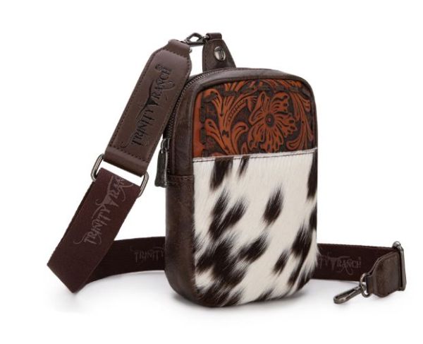 TR179-185 CF Trinity Ranch Genuine Hair-On Cowhide Tooled Sling Bag