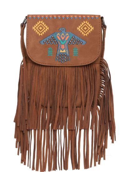 WG36-8360 BR Wrangler Embroidered Fringe Collection Crossbody