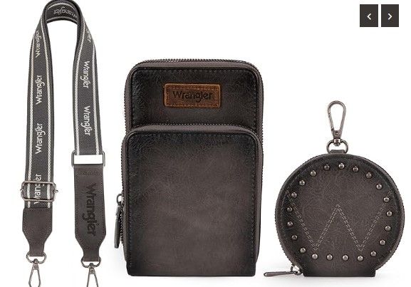 WG117-207 GY Wrangler Crossbody Cell Phone Purse 3 Zippered Compartment with Coin Pouch