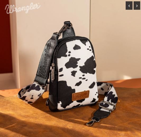 WG133-210 BK Wrangler Cow Print Crossbody Sling Chest Bag