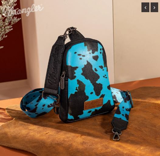 WG133-210 BL Wrangler Cow Print Crossbody Sling Chest Bag