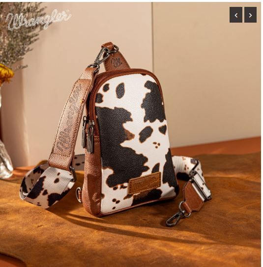 WG133-210 BR Wrangler Cow Print Crossbody Sling Chest Bag