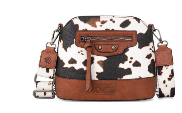 WG133-213 BR Wrangler Cow Print Crossbody Bag