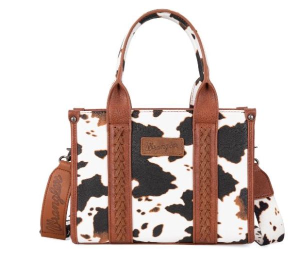 WG133-8120S BR Wrangler Cow Print Concealed Carry Tote/Crossbody