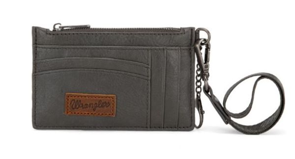 WG137-W009 GY Wrangler Solid Color Key Chain Wristlet Card Wallet