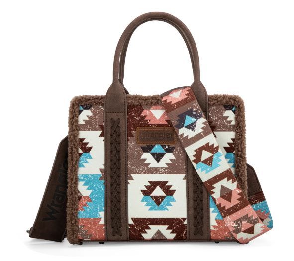 WG166-8120S BR Wrangler Sherpa Southwestern Print Small Canvas Tote