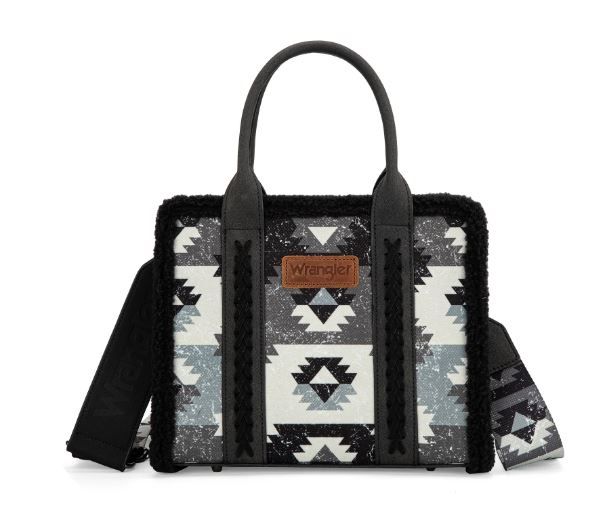 WG166-8120S BK Wrangler Sherpa Southwestern Print Small Canvas Tote