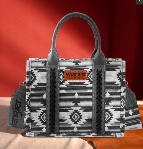 WG2203-8120S BK Wrangler Southwestern Print Small Canvas Tote/Crossbody