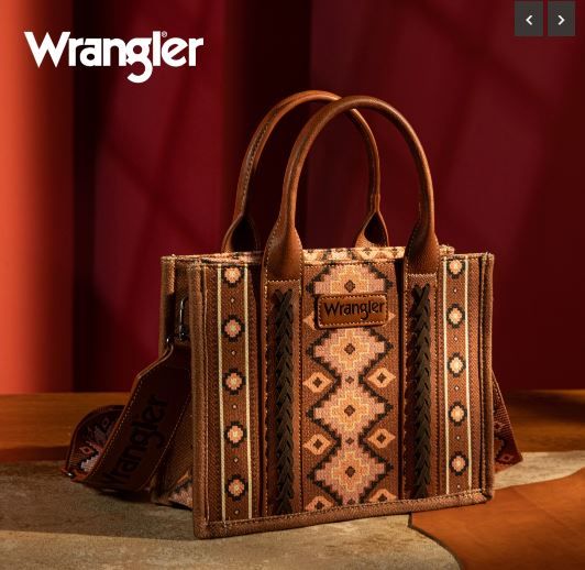 WG2203-8120S DBR Wrangler Southwestern Print Small Canvas Tote