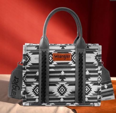 WG2203A-8120S BK Wrangler Southwestern Print Small Canvas Tote/Crossbody 