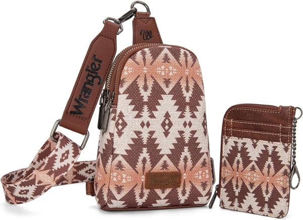 WG2205-210W CF Wrangler Aztec Print Crossbody Sling Chest Bag With Zip Card Holder Set