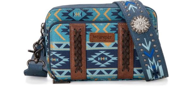 WG2207-3003 NV  Wrangler Aztec Printed Crossbody Purse With Wallet Compartment