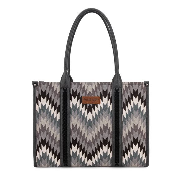 WG2211-8119 GY Wrangler Southwestern Pattern Dual Sided Print Concealed Carry Wide Tote 