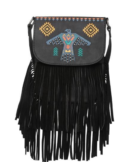 WG36-8360 BK Wrangler Embroidered Fringe Collection Crossbody