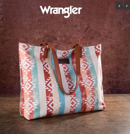 WG53-8112 BR Wrangler Aztec Pattern Dual Sided Print Canvas Tote Bag 