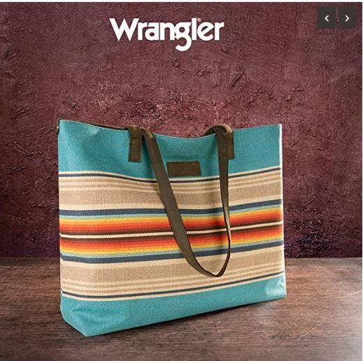 WG53-8112 TQ Wrangler Aztec Pattern Dual Sided Print Canvas Tote Bag 