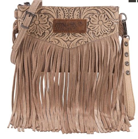 WG63-181 KH Wrangler Vintage Floral Tooled Collection Fringe Wristlet/Crossbody