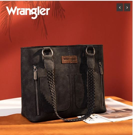 WG78-G8317 BK Wrangler Braided Detail Multi Pockets Concealed Carry Tote